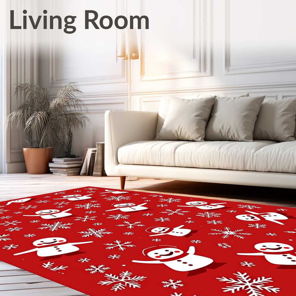 Red Snowman Snowflake Celebration Rug