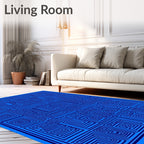 Deep Blue Geometric Maze Rug
