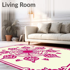 Crimson Floral Mandala Border Rug