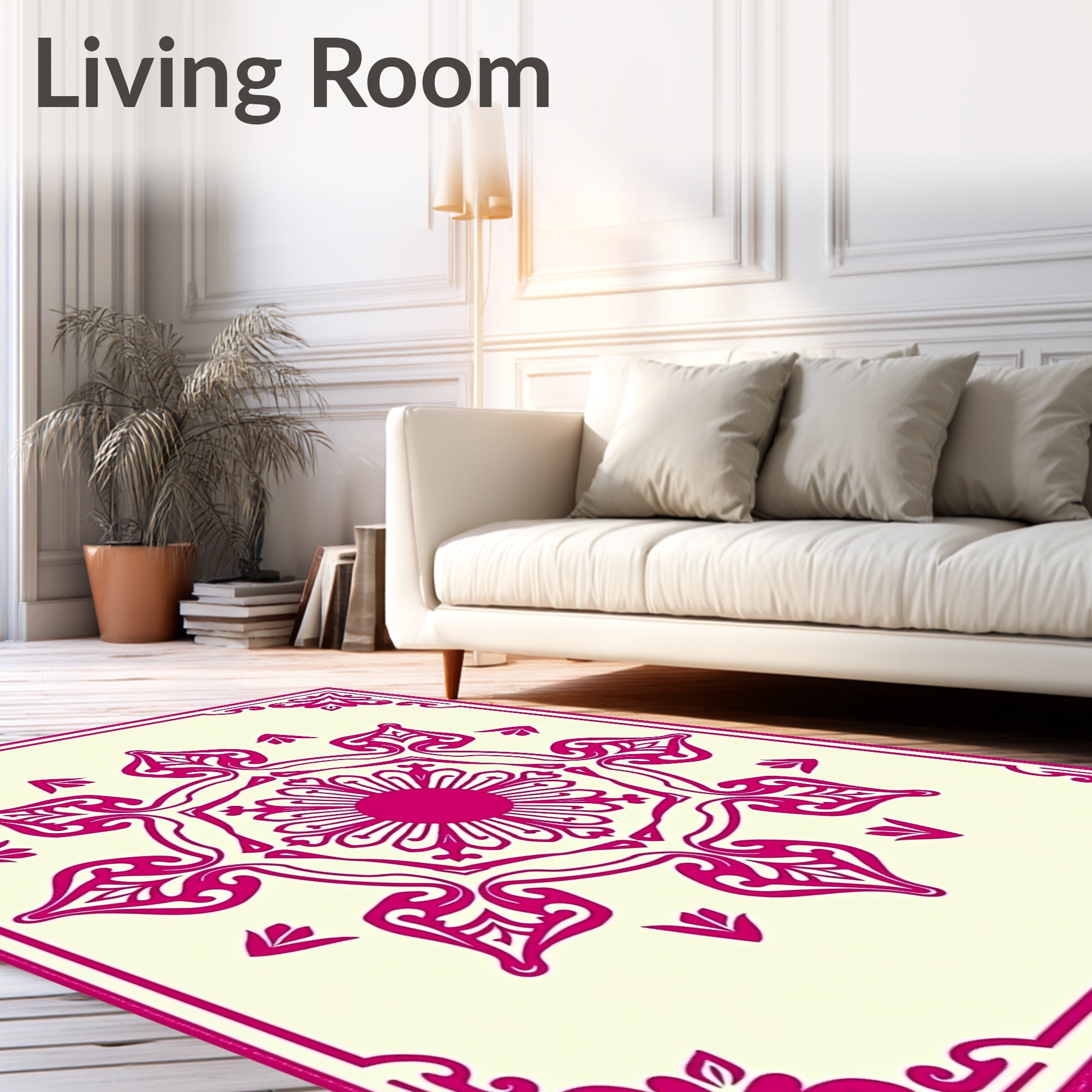 Crimson Floral Mandala Border Rug