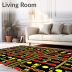 Retro Red Yellow Geometric Circuit Rug
