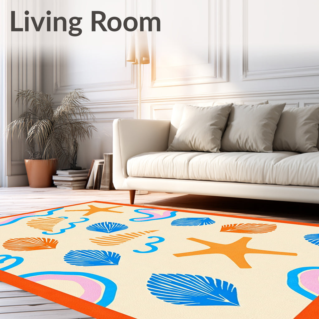 Coastal Summer Shell Starfish Whimsy Rug