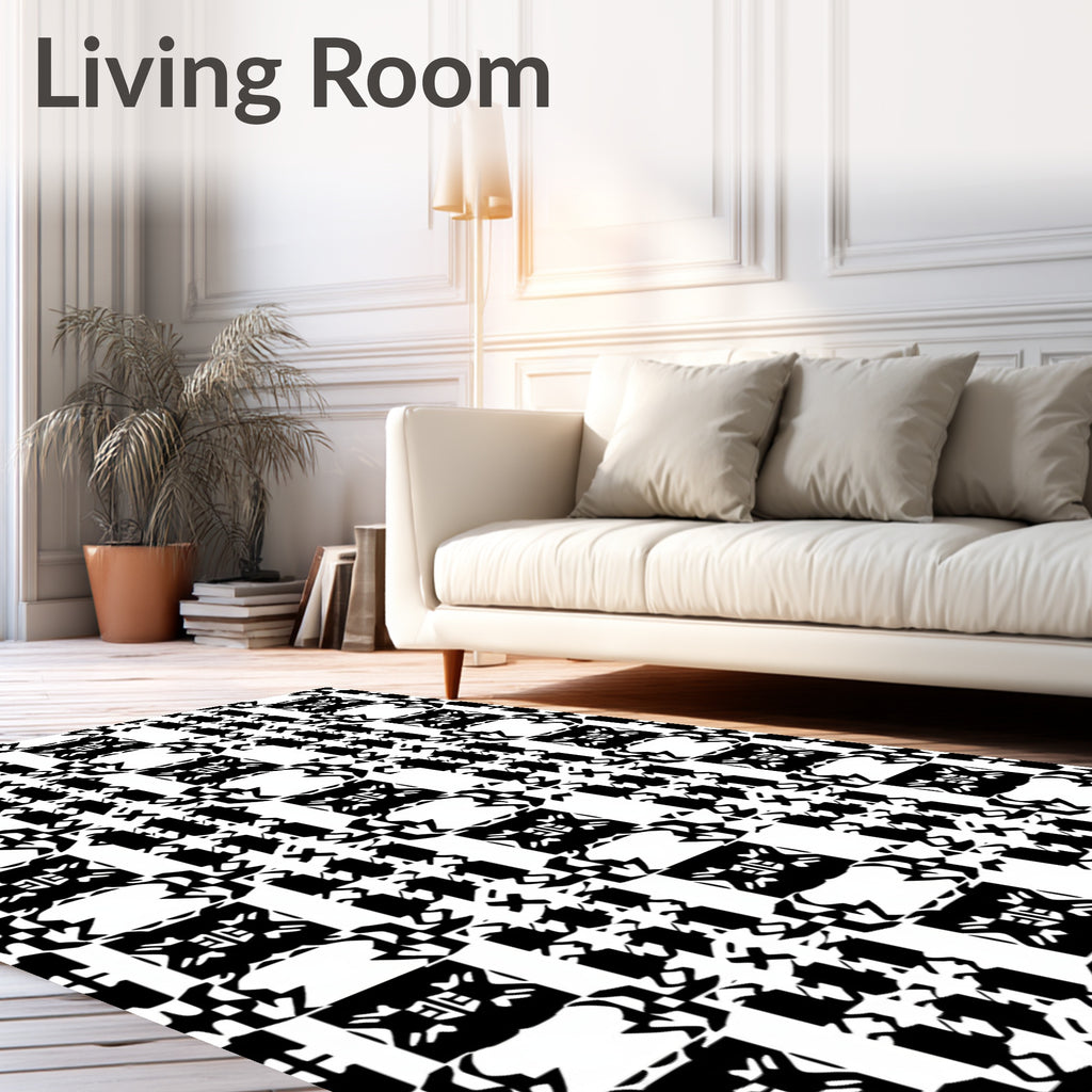 Monochromatic Black White Abstract Grid Rug