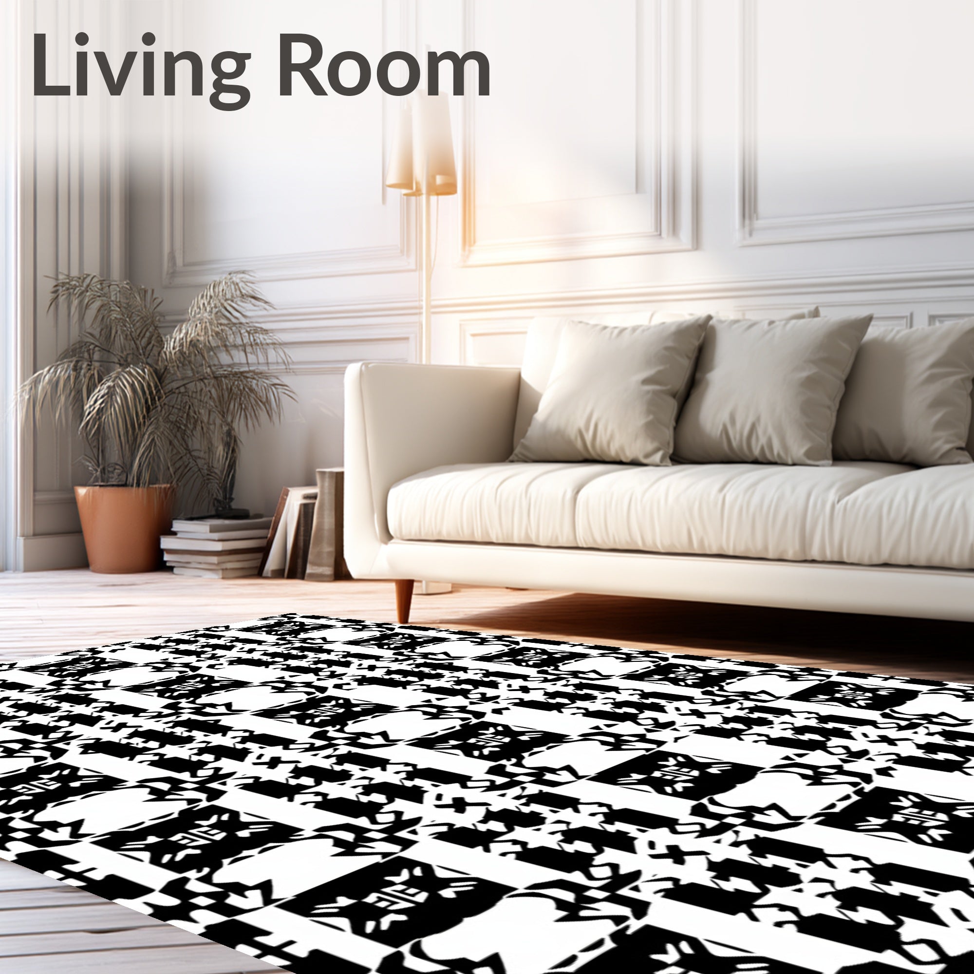 Monochromatic Black White Abstract Grid Rug