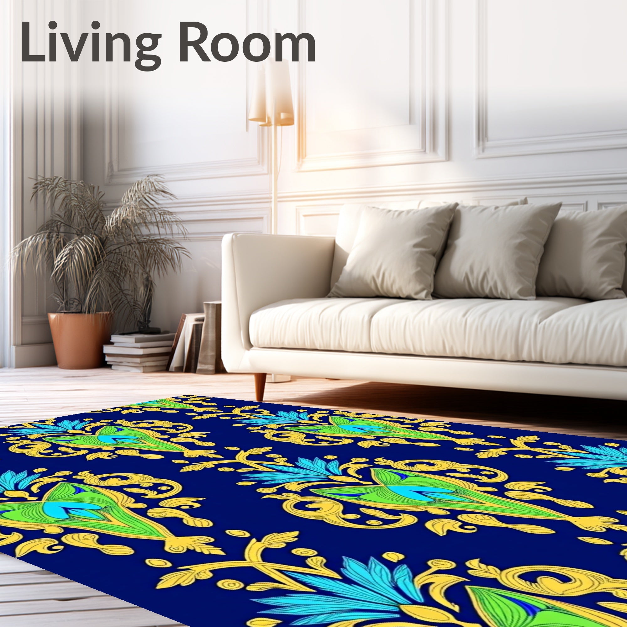 Ornate Blue Green Yellow Floral Medallions Rug