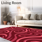 Crimson Swirl Abstract Waves Rug