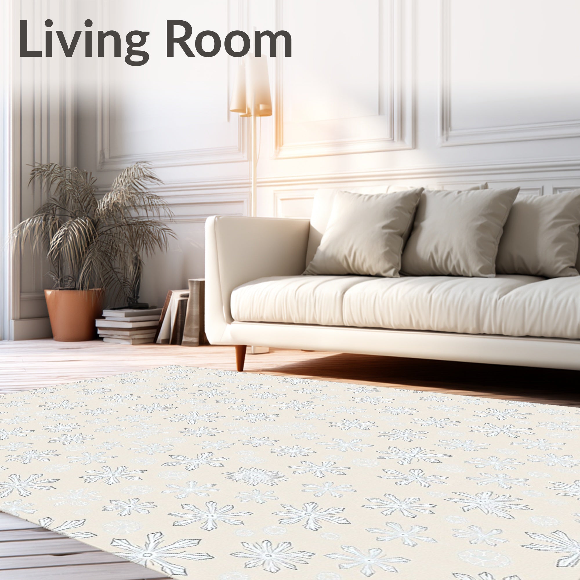Light Cream Snowflake Scatter Print Rug