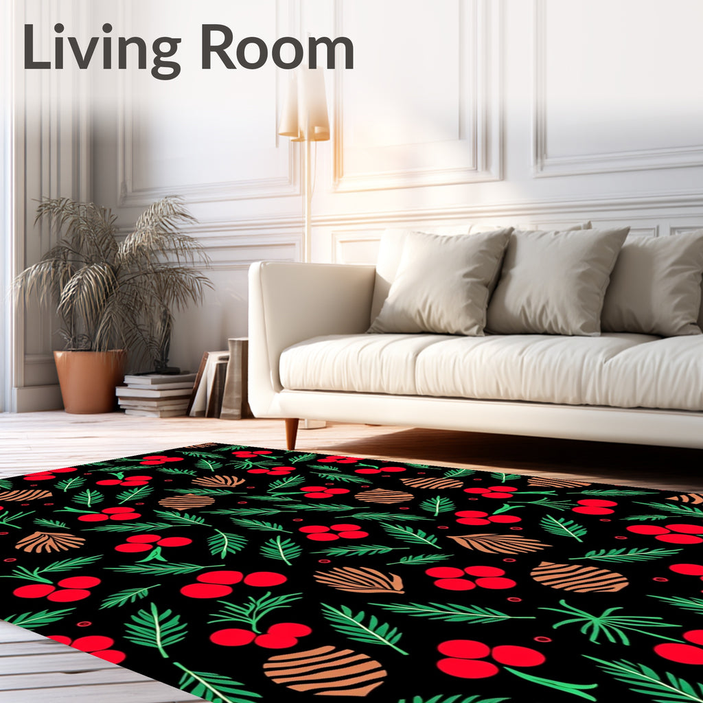 Festive Red Berry Pinecone Foliage Rug