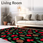 Festive Red Berry Pinecone Foliage Rug