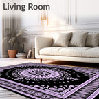 Lavender Floral Mandala Black Rug