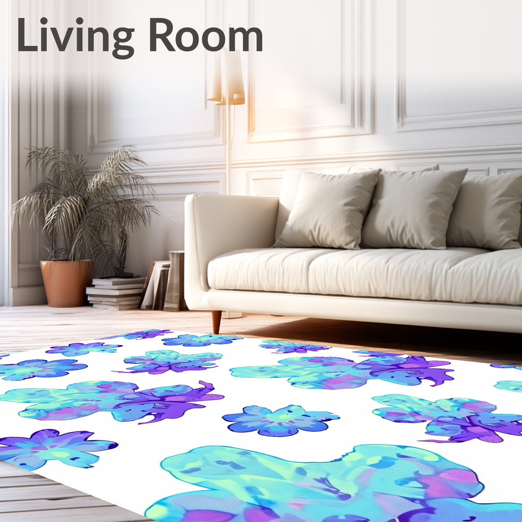 Whimsical Blue Floral Creature Scatter Rug