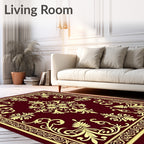 Regal Burgundy Golden Floral Border Rug
