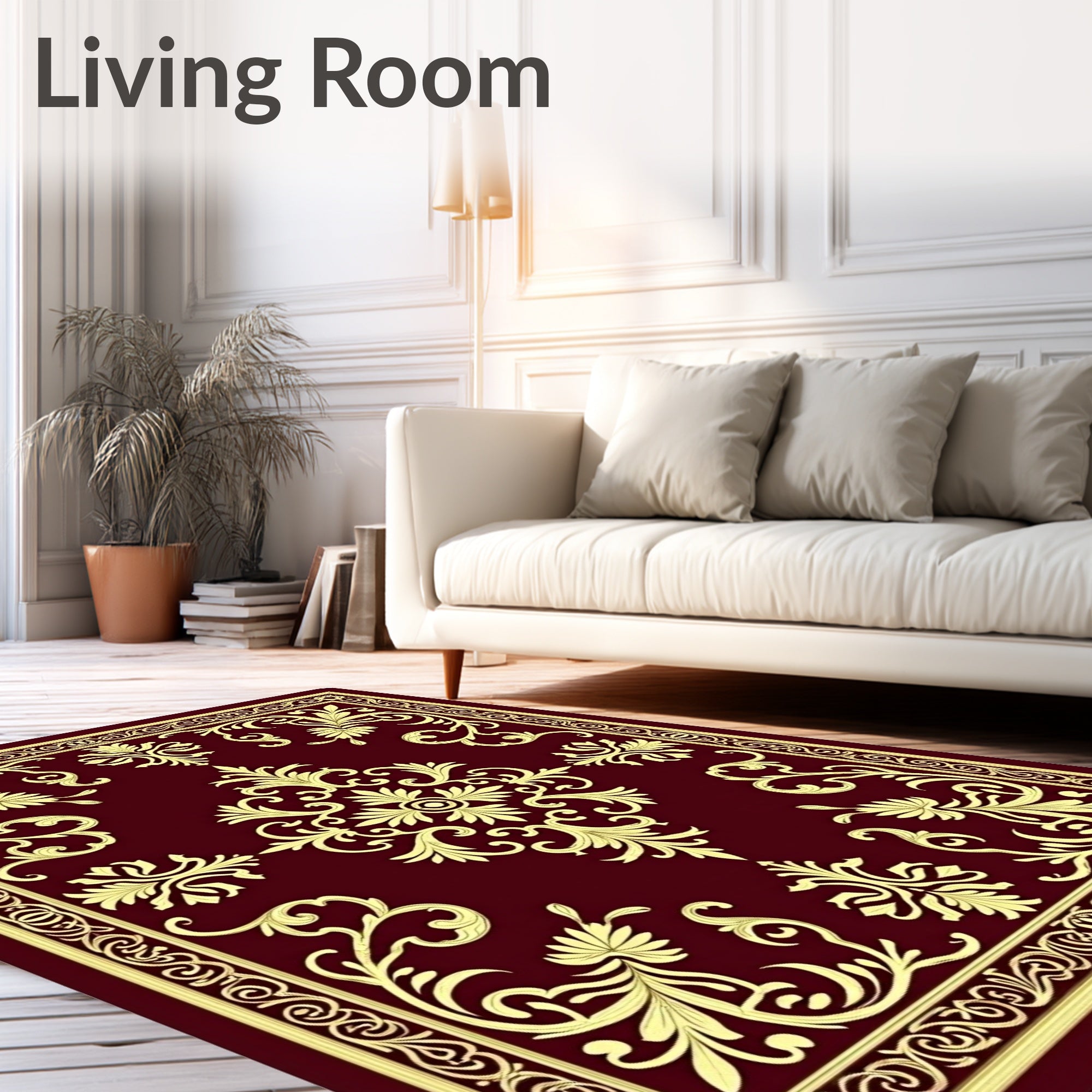 Regal Burgundy Golden Floral Border Rug
