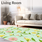 Yellow Birds Among Pink and Yellow Flowers Rug