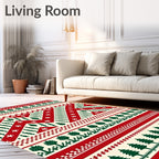Red Green Festive Tree Border Rug
