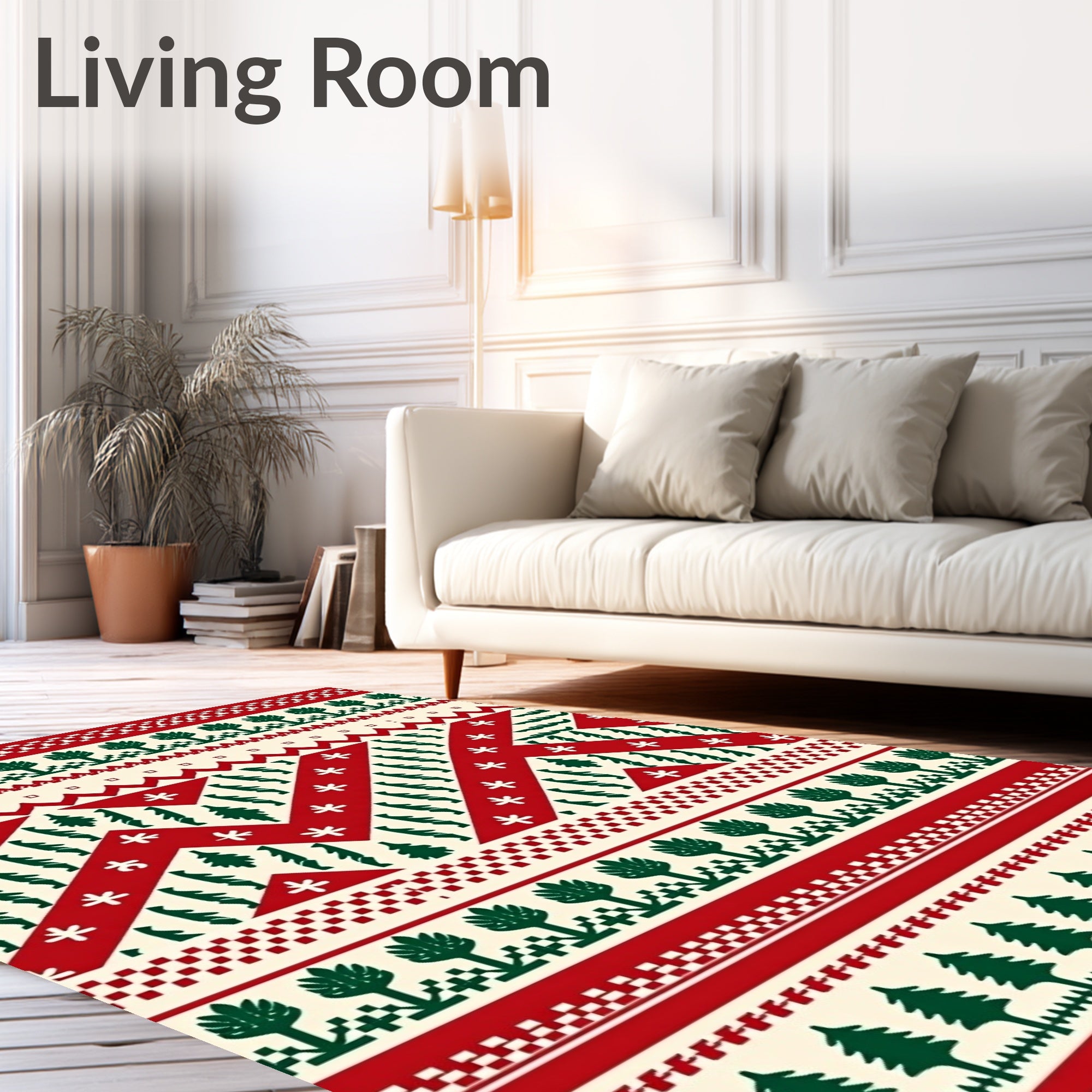Red Green Festive Tree Border Rug