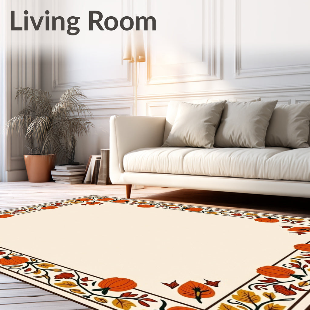 Harvest Pumpkin Fall Foliage Border Rug