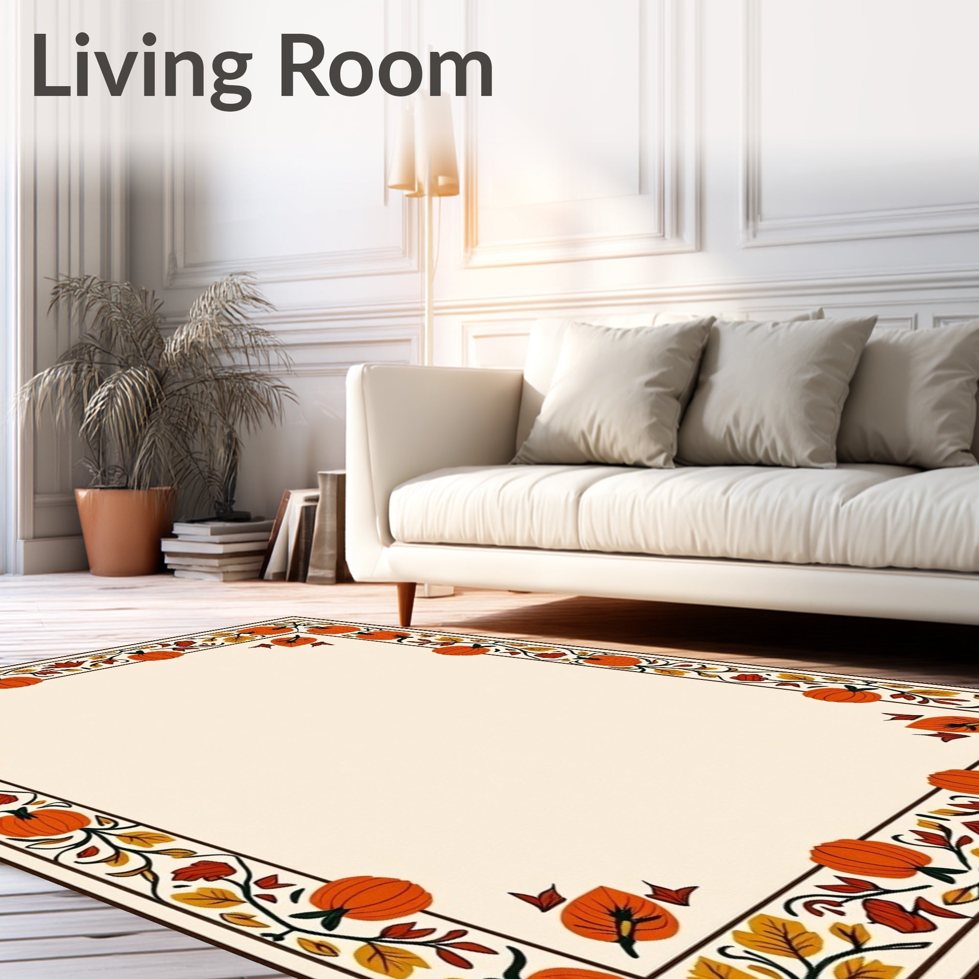 Harvest Pumpkin Fall Foliage Border Rug