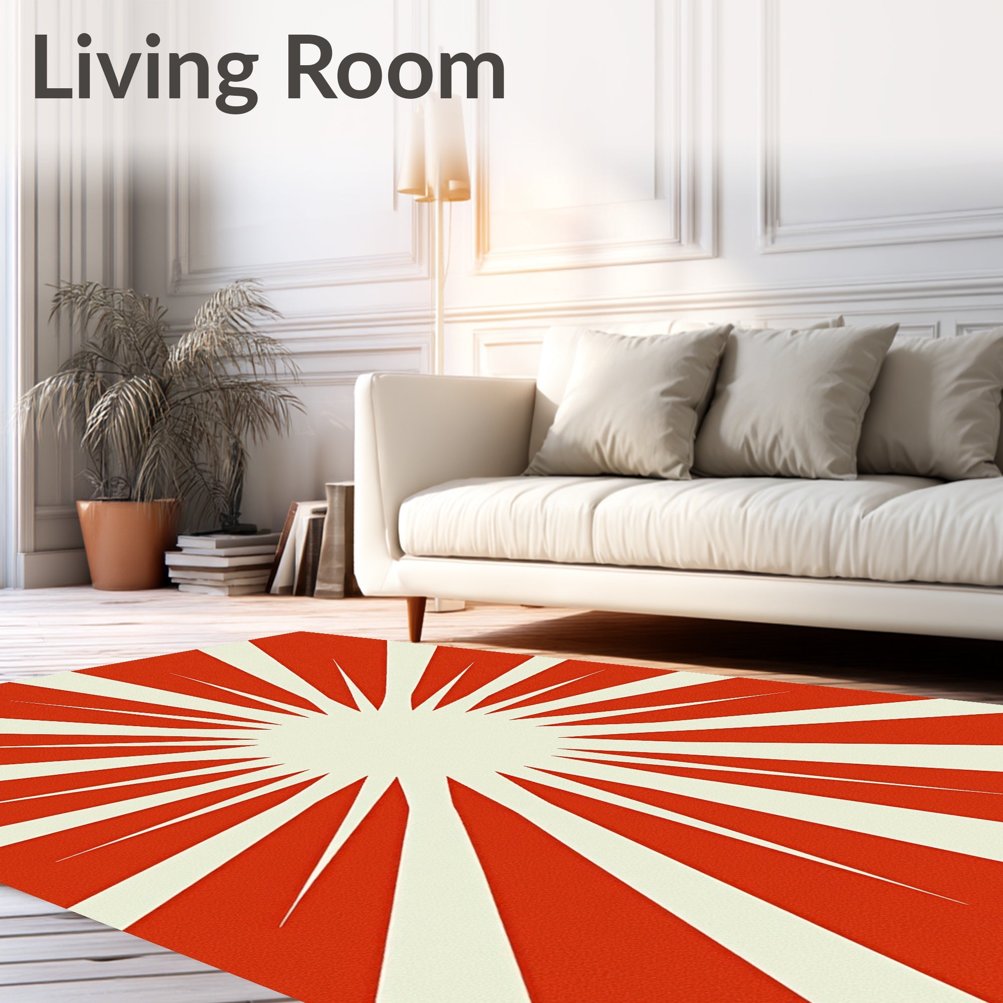 Bold Red Sunburst Rays Rug