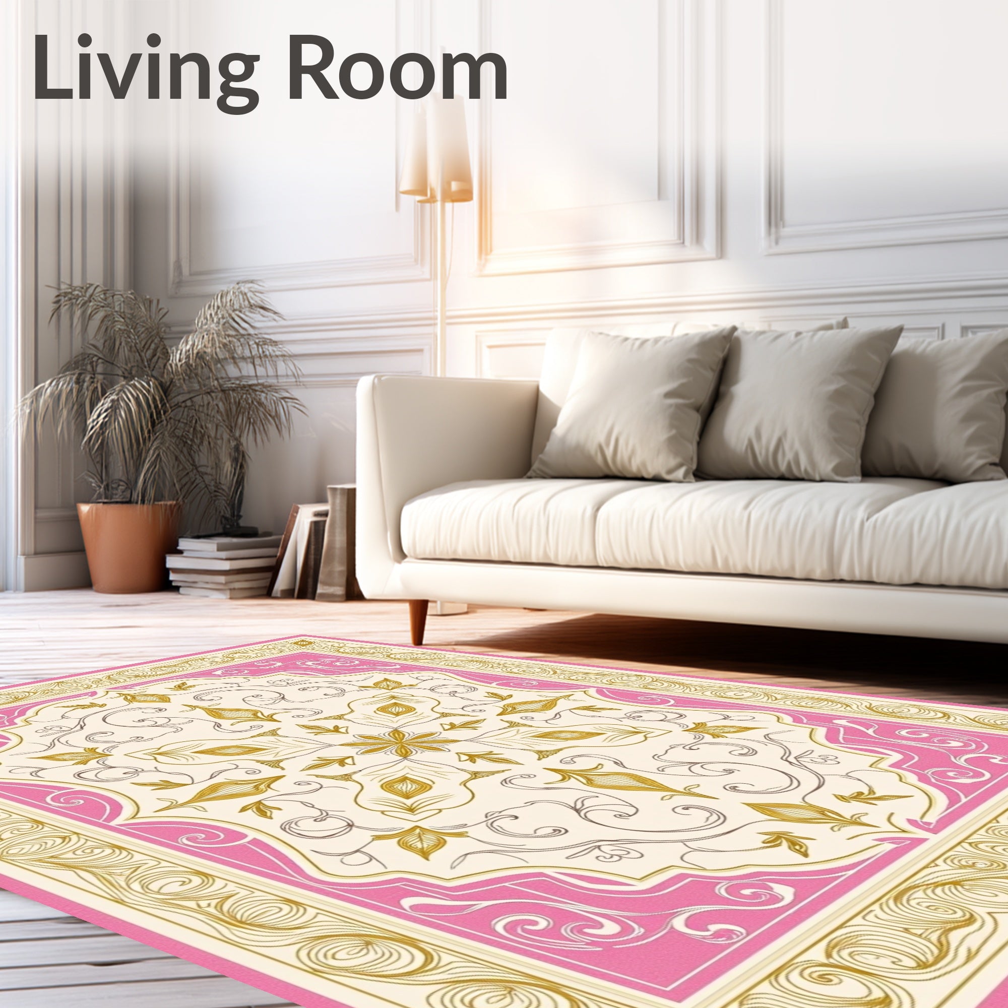 Ornate Pink and Gold Medallion Lace Rug