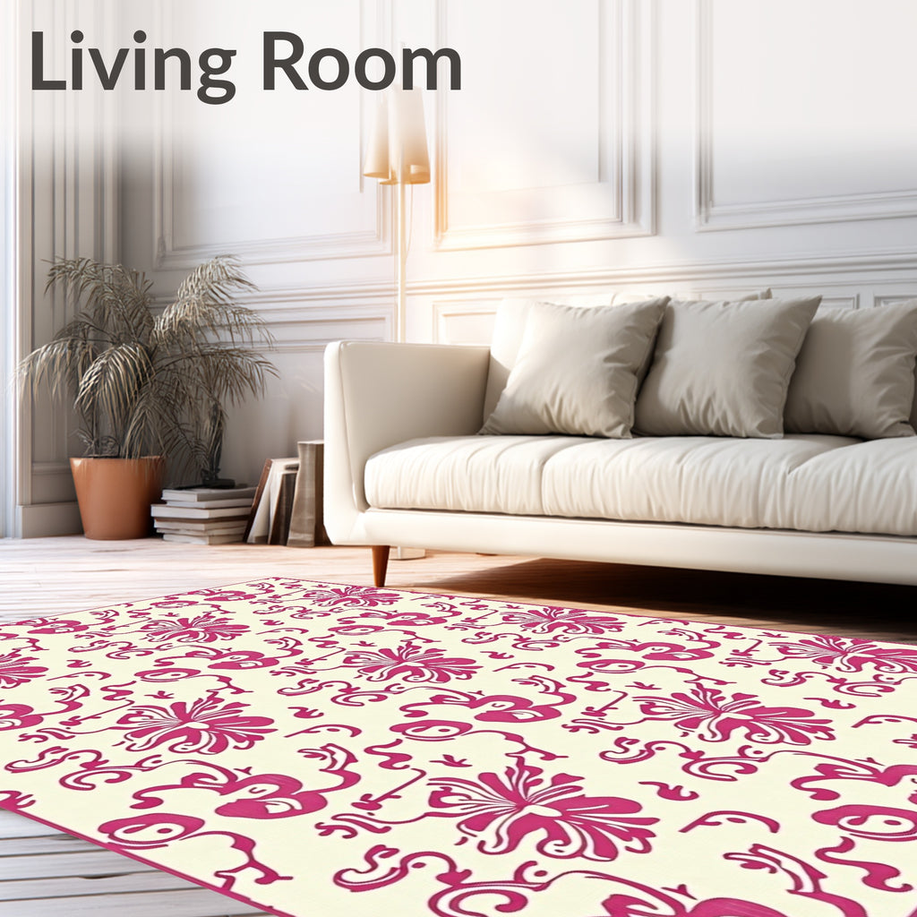 Fuchsia Floral SwirlsCream Area Rug
