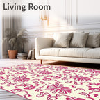 Fuchsia Floral SwirlsCream Area Rug