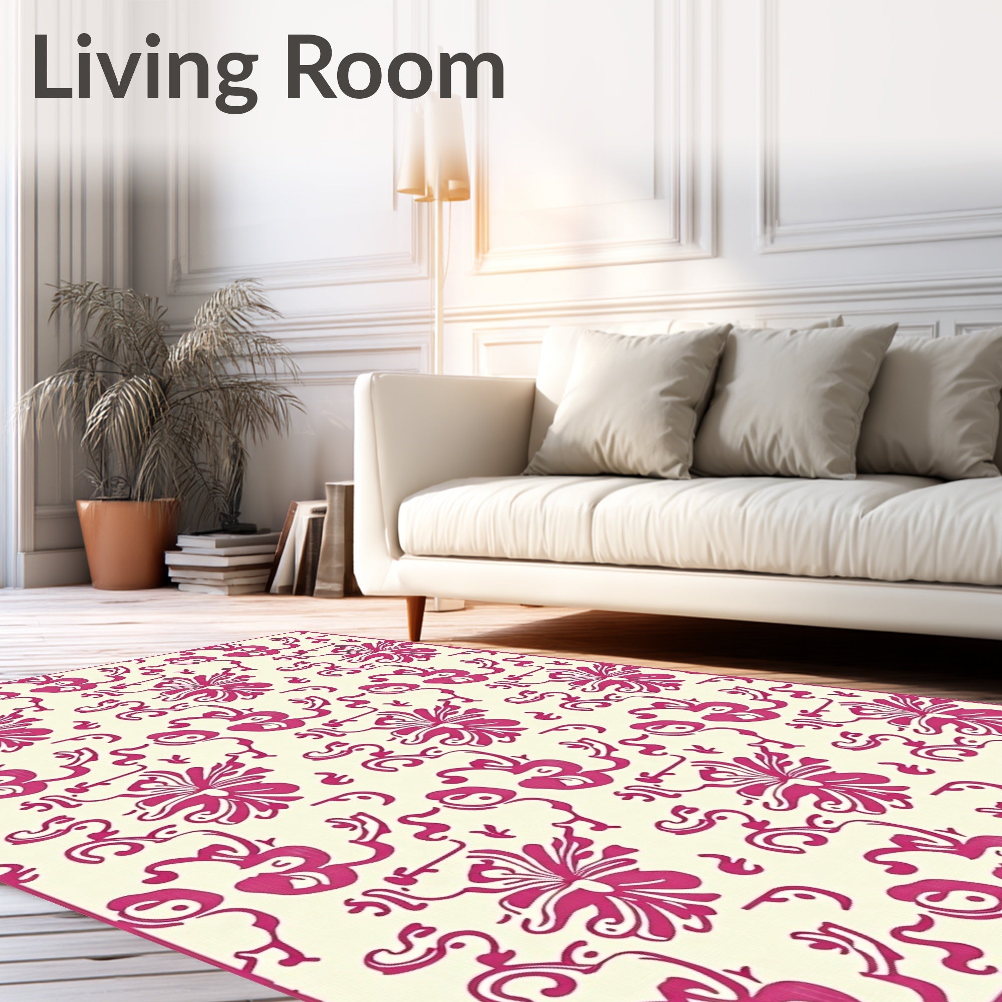 Fuchsia Floral SwirlsCream Area Rug