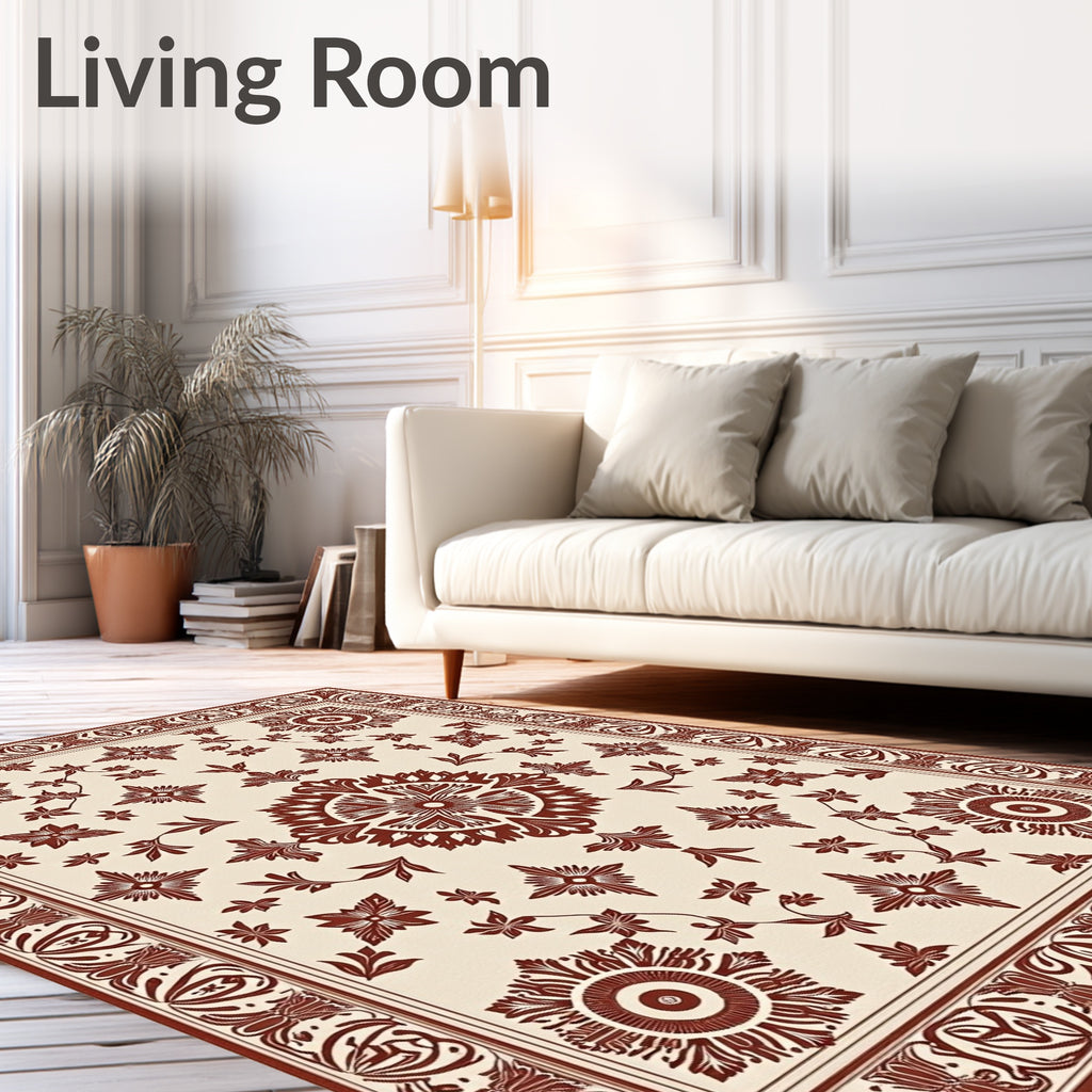 Crimson Floral Medallion Jacobean Rug