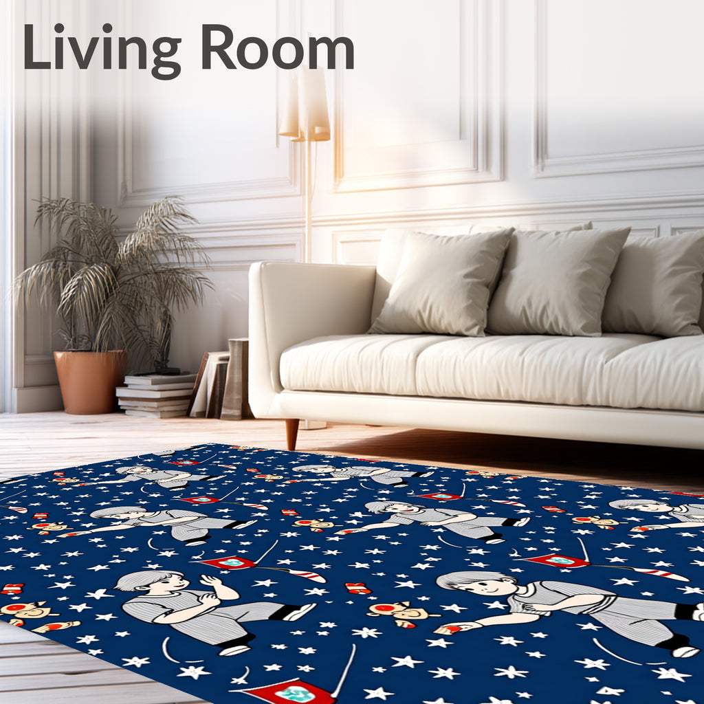 Joyful Children Flying Kites Starry Night Rug