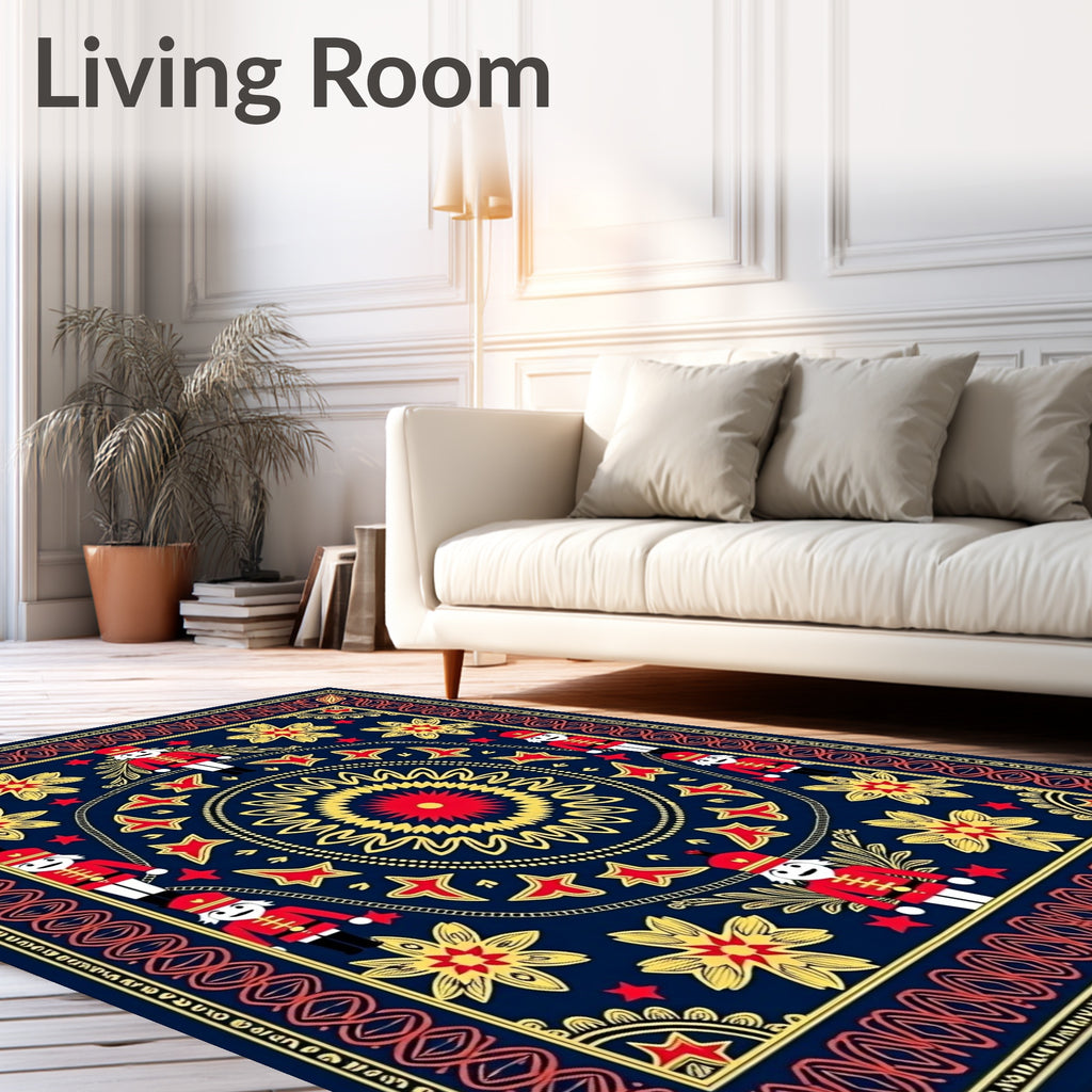 Navy Crimson Gold Nutcracker Mandala Rug