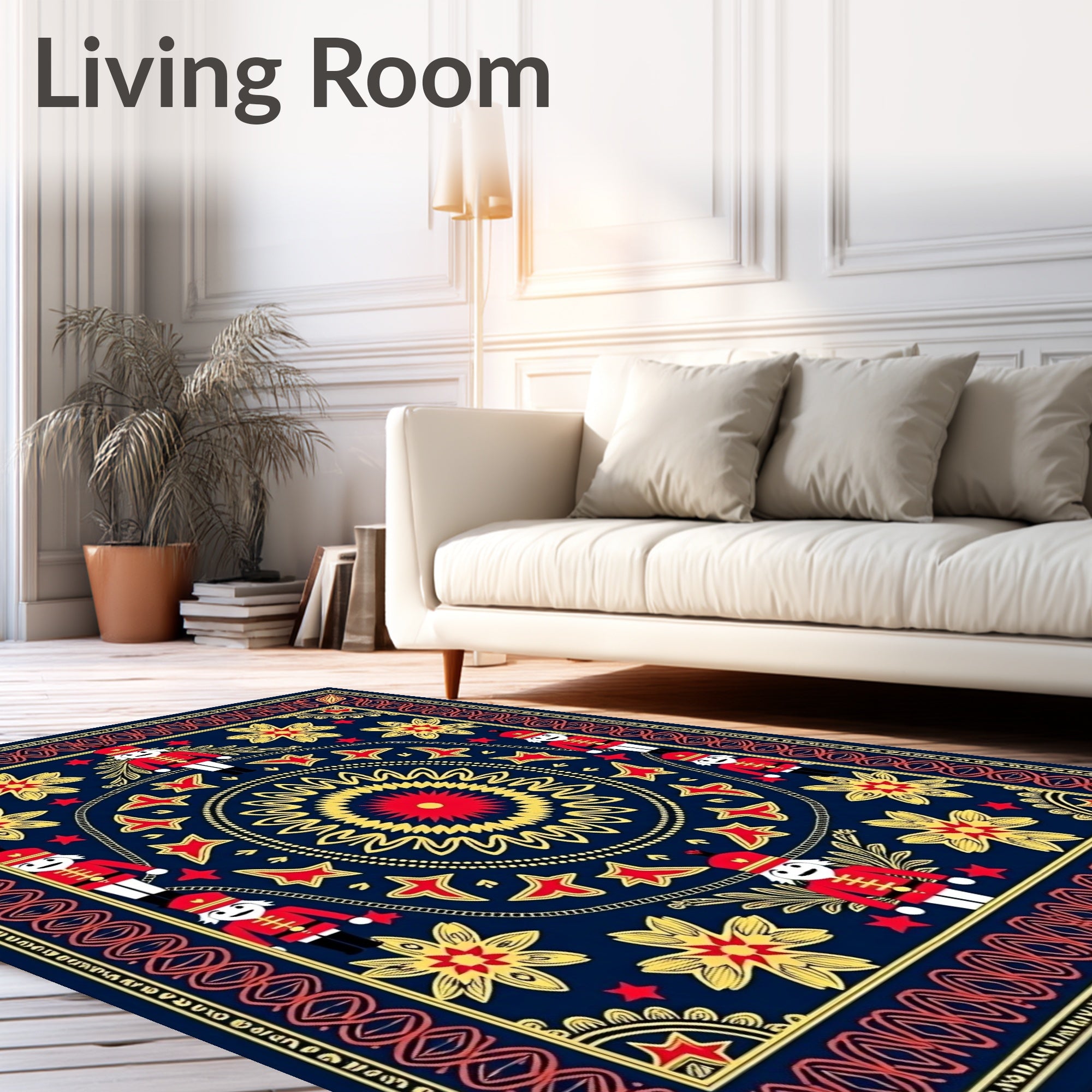 Navy Crimson Gold Nutcracker Mandala Rug