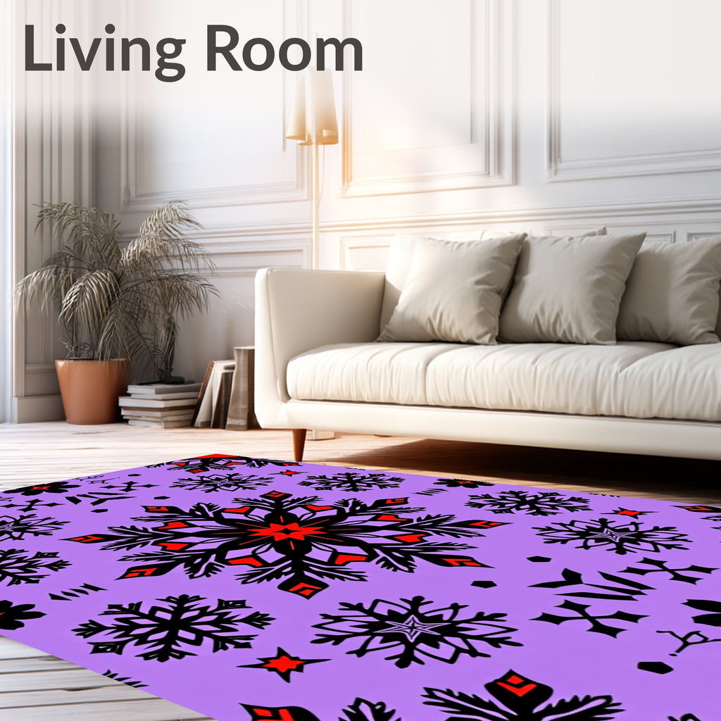Purple Black Red Snowflake Medallion Rug