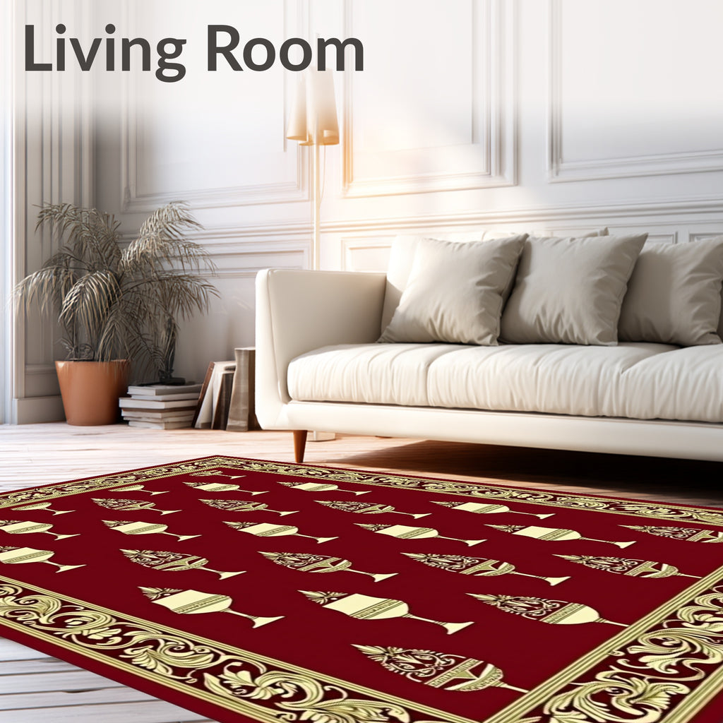 Crimson Gold Ornate Goblet Border Rug