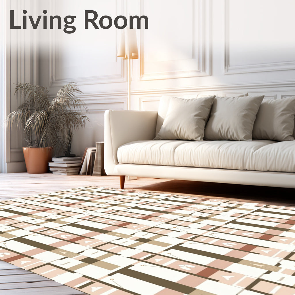 Sophisticated Beige Geometric Grid Rug