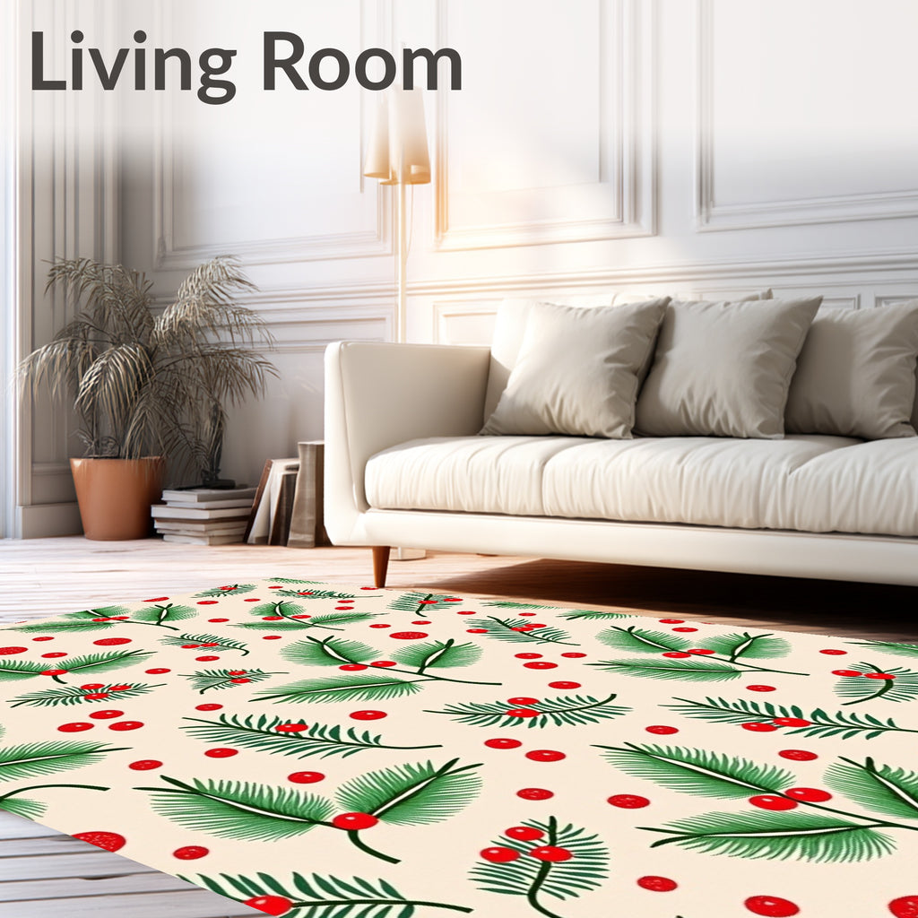 Festive Green Pine Berry Sprigs Rug