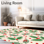 Festive Green Pine Berry Sprigs Rug