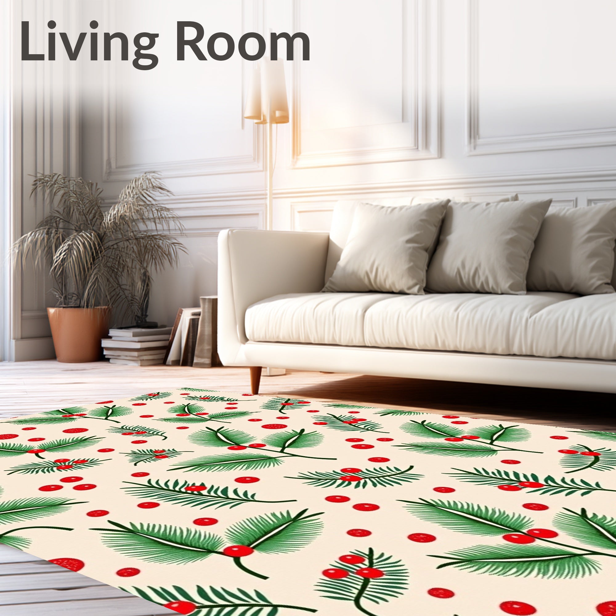 Festive Green Pine Berry Sprigs Rug