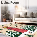 Festive Red Lighthouse Pine Snow Scene Rug