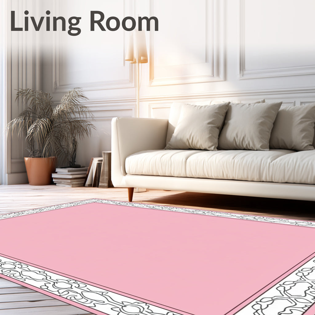 Pink Floral Medallion Border Rug