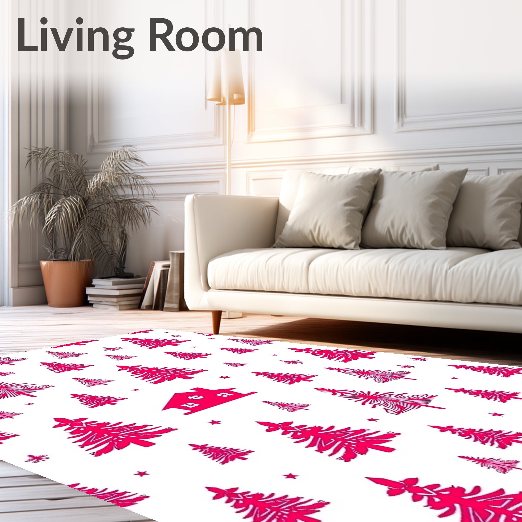 Crimson Christmas Trees Snowfall House Rug
