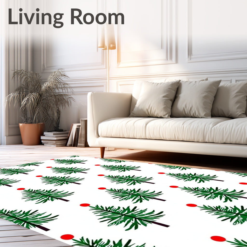 Green Christmas Trees Red Orb Rug