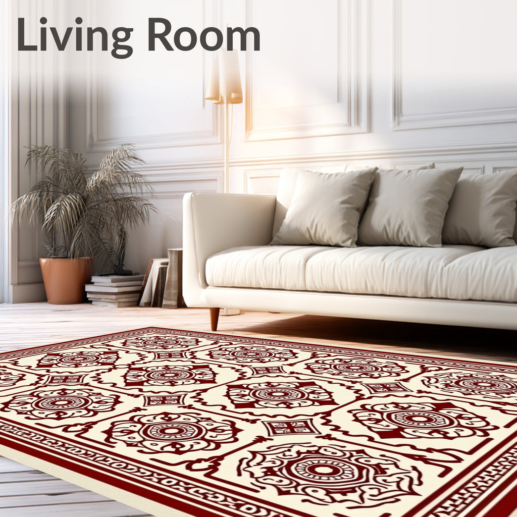Crimson Burgundy Medallion Square Layout Rug