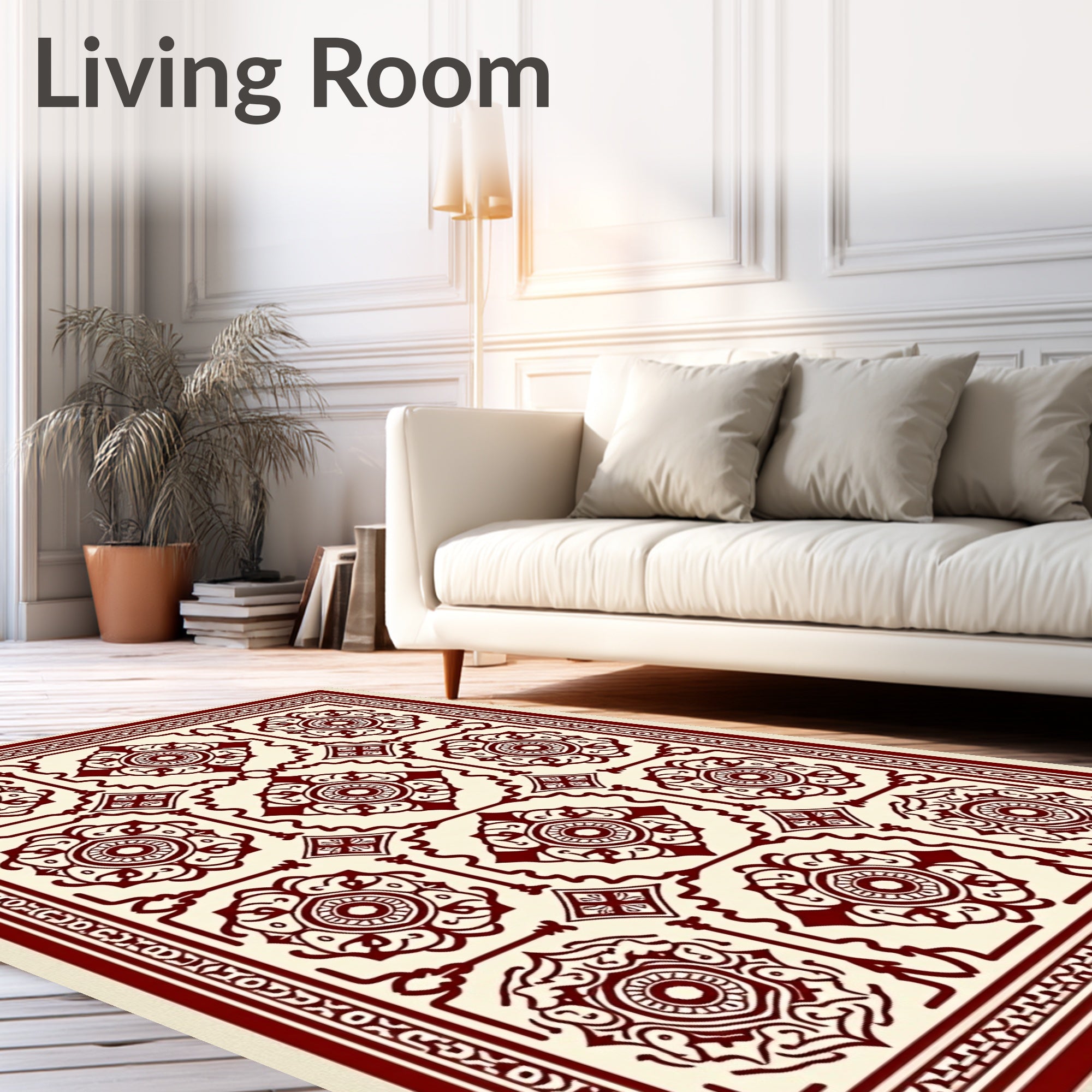 Crimson Burgundy Medallion Square Layout Rug