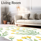 Delicate Yellow Flower Green Leaf Branch Rug