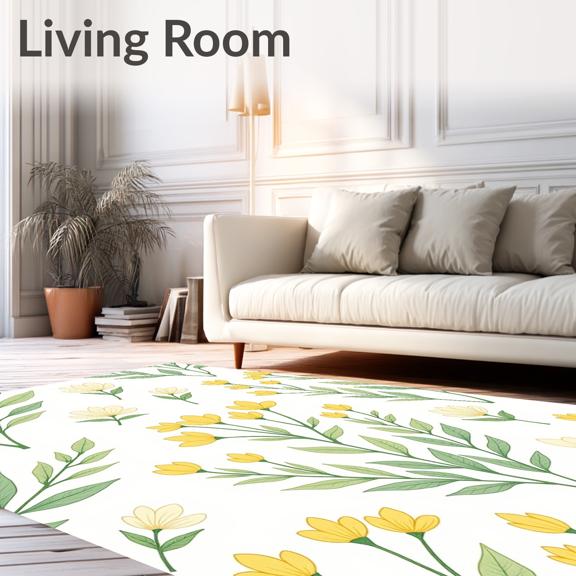 Delicate Yellow Flower Green Leaf Branch Rug