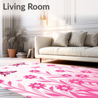 Pink Butterfly Garden Floral Meadow Rug