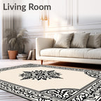 Black Ivory Ornate Medallion Frame Rug