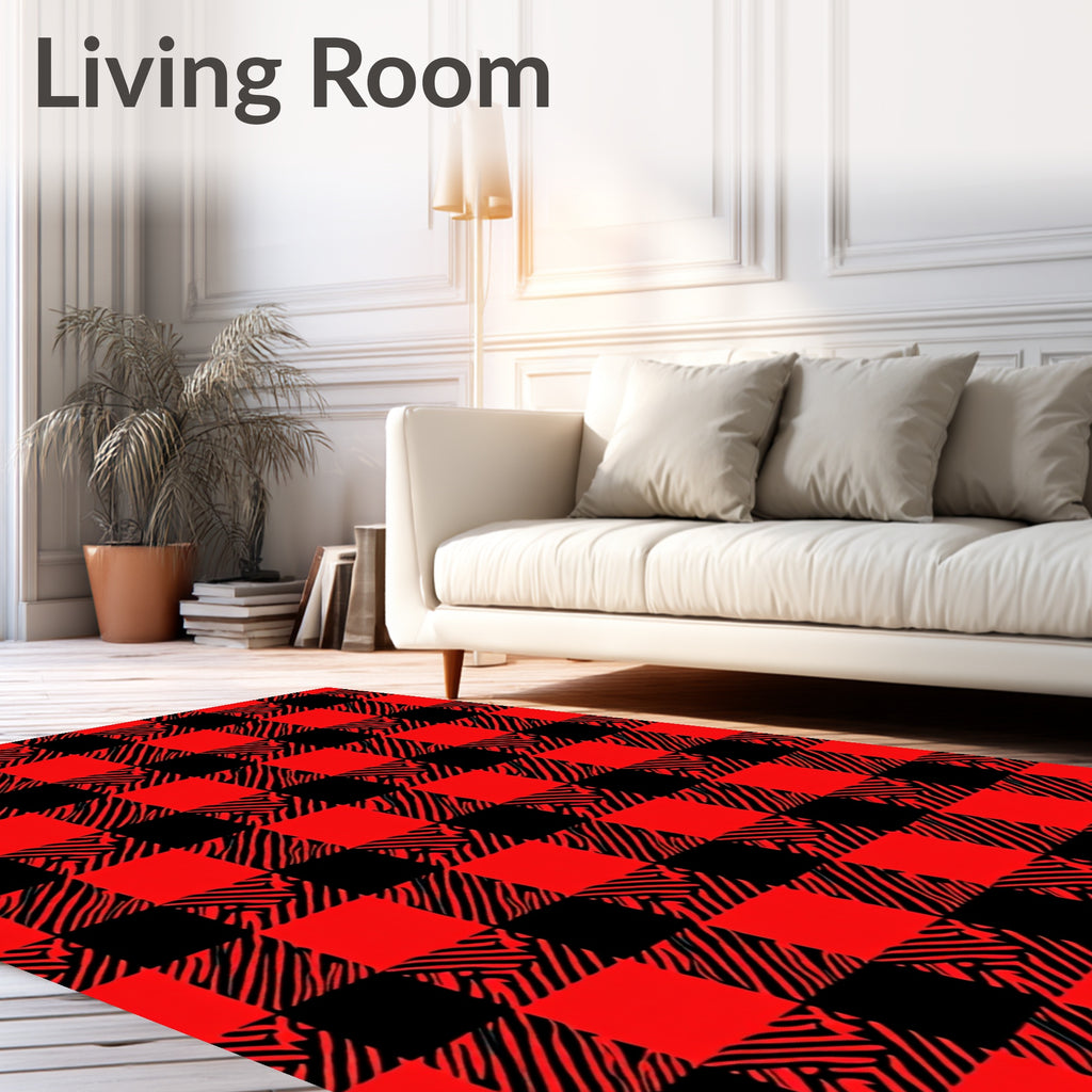 Bold Red Black Gingham Squares Rug