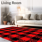 Bold Red Black Gingham Squares Rug