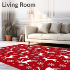 Bold Red White Reindeer Snowflakes Rug